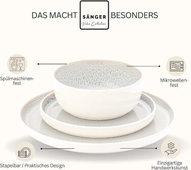 Набір посуду SÄNGER Kreta (18 предметів) | Керамічний посуд для 6 осіб | Набір тарілок, супових тарілок, десертних тарілок | Блакитний посуд з кремовим покриттям, стійким до подряпин | VALUE COLLECTION