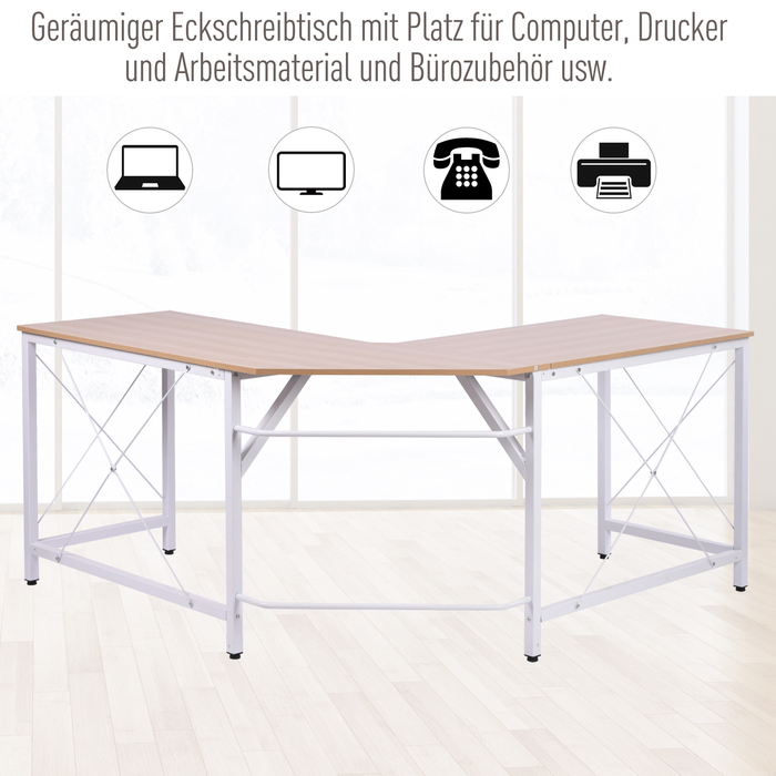 HOMCOM L-Shaped Desk Corner Desk 150x150x76cm Corner Desk Made of MDF in Natural Color for Home Office & Study