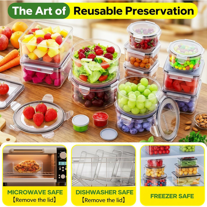 Набір контейнерів для зберігання їжі 28 л з кришками, XXL набір для продуктів, контейнери для Meal Prep, BPA-Free, для кухні