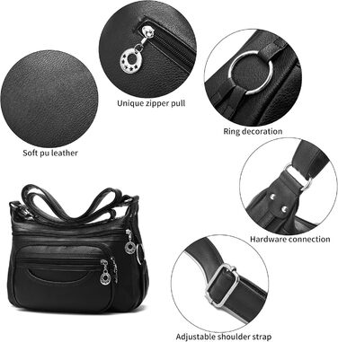 Сумка жіноча через плече NOTAG зі штучної шкіри, чорна: легка сумка-месенджер з декількома кишенями