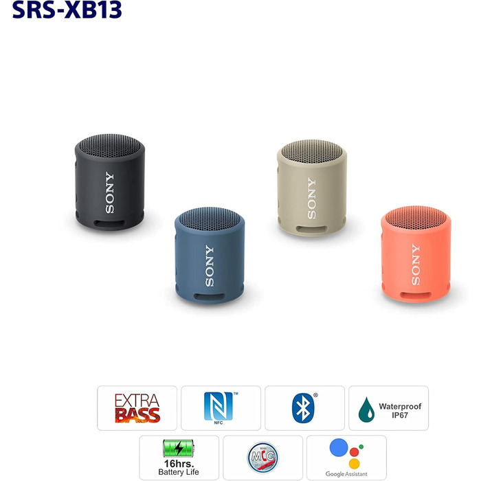Портативна Bluetooth колонка Sony SRSXB13/B Extra Bass, чорна - Водонепроникна, USB-C, до 16 год роботи