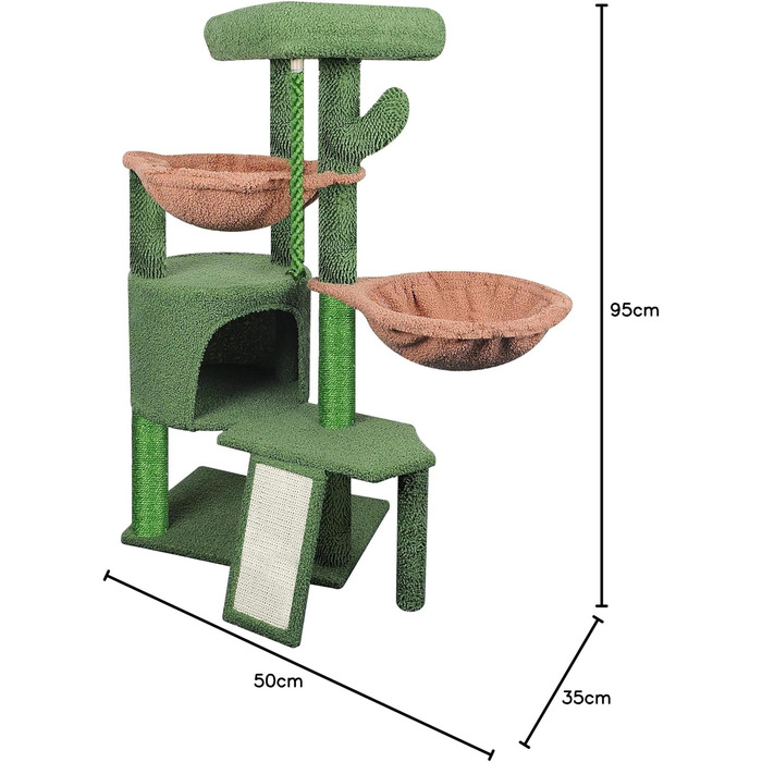 Кігтеточка для котів TWDEPART з ігровим центром, 95 см, зелена
