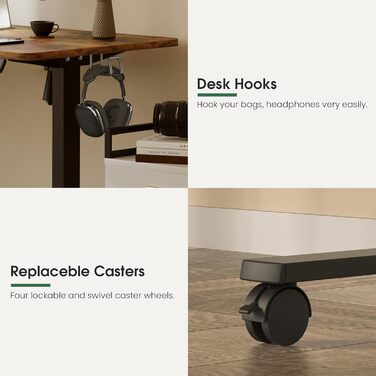 VOSATRON Electric Height Adjustable Desk 160x60cm with Memory Control & Anti-Collision Technology - Standing Desk with Wheels, Joiner Board, Black Frame/Black Tabletop