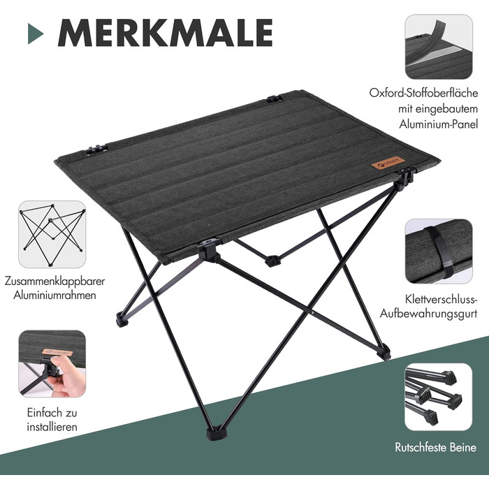 Стіл для кемпінгу VILLEY складний, з алюмінію та Оксфордської тканини, 25 кг, з сумкою, для відпочинку на природі, кухні та риболовлі, чорний