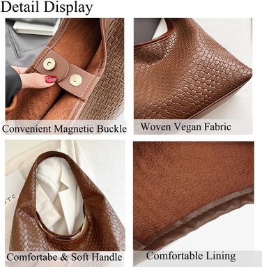 Жіноча сумка-хобо з екошкіри, велика місткість, плечова сумка з ручкою (коричнева)