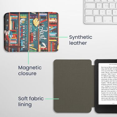 Чохол-книжка kwmobile для Kobo Clara BW/Clara Colour/Tolino Shine (5) / Shine Color - Чохол для електронного читача з мотивом бібліотеки, багатокольоровий