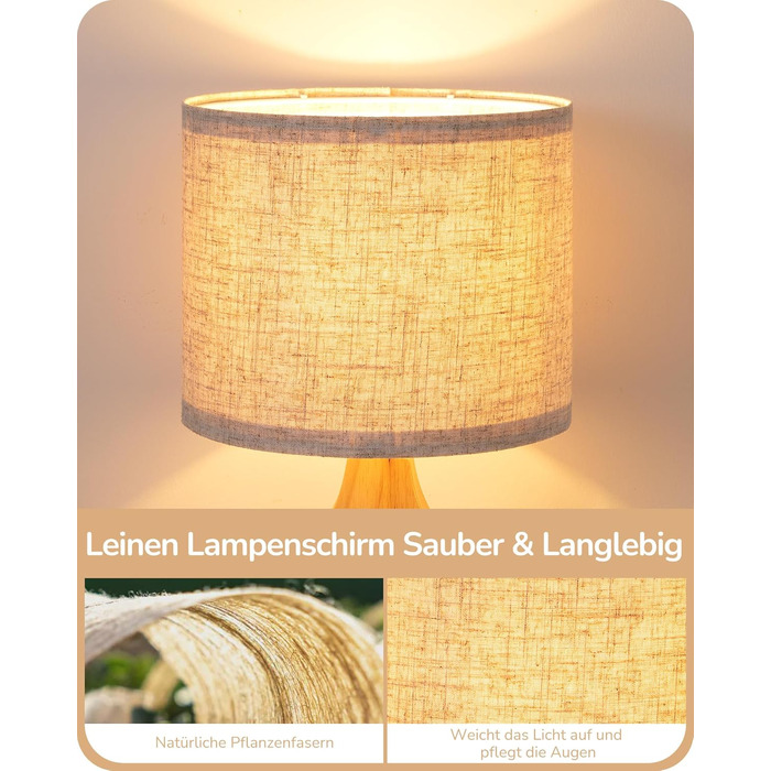 Дерев'яна приліжкова лампа EDISHINE з абажуром з льону, E27, для вітальні, спальні, в стилі кантрі [Енергоклас F]