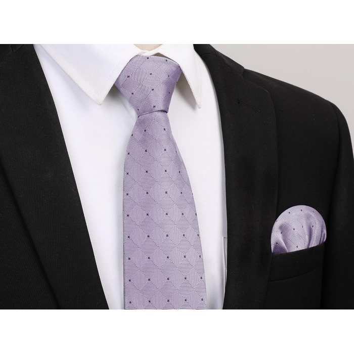 Краватка Enlision для чоловіків у клітинку з кишеньковим хустиною, формальний/діловий стиль (фіолетовий)