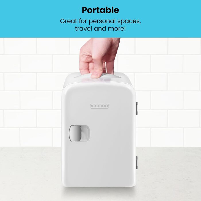 Chefman Iceman Mini Fridge - Portable 4L Cooler & Warmer - White - Cosmetic & Snack Refrigerator with AC/DC Power