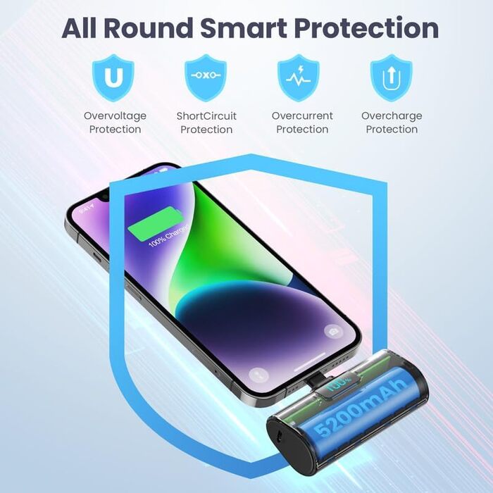 Портативний зарядний пристрій (Power Bank) 5200mAh з дисплеєм LCD для iPhone, Android. Швидка зарядка 20W PD 4.0A. Компактний, чорний
