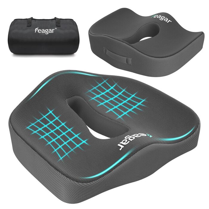 Ортопедична подушка для сидіння Feagar з Memory Foam, ергономічна подушка для офісного крісла, візка, автокрісла, для спини, чорна