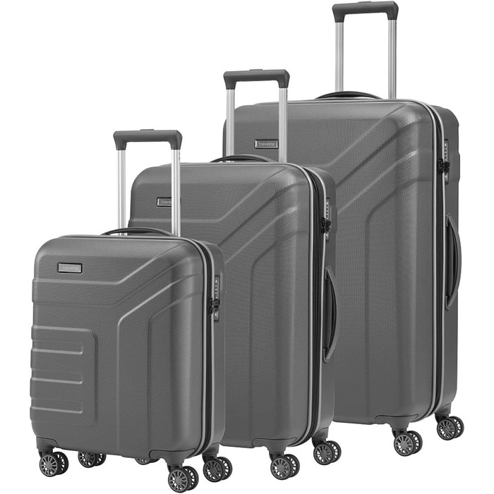 Жорсткий валізний набір Travelite VECTOR 55 см, 40 л, 4-колісний ручний багаж із TSA-замком, відповідає IATA, антрацит, червоний, стильний дизайн
