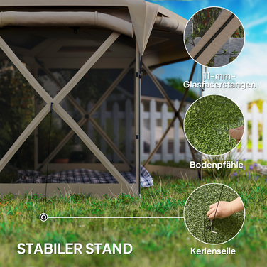 Outsunny Hexagonal Gazebo approx. 3.5x3m Pop-up Folding Gazebo with Removable Roof UV 30+ Foldable Waterproof Party Tent Garden Tent with 5 Side Panels Garden Gazebo for Camping Garden Festival, Khaki | Aosom