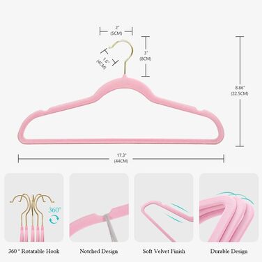 22 шт. велюрові вішалки для одягу Stormix - преміум-якість, для піджаків, сорочок, суконь (рожево-золотий)