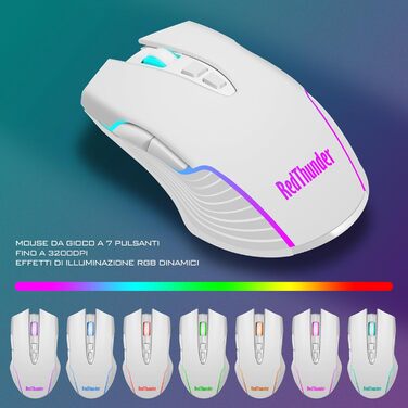 RedThunder K10 Бездротова ігрова клавіатура та миша, LED-підсвічування, акумулятор 3800 mAh, механічний відгук, Anti-Ghosting, миша 7D 3200 DPI, QWERTY-розкладка, для ПК-геймерів (Білий бездротовий)