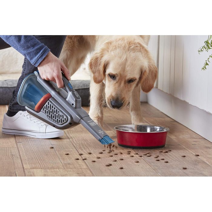 Акумуляторний пилосос ручний BLACK+DECKER BHHV315J Lithium Dustbuster Titanium/Blue 12V, 20AW, з циклонною технологією та насадкою для щілин, безмішковий, з док-станцією