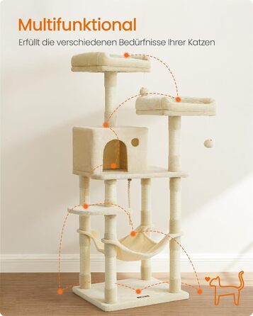 Дряпка для котів Feandrea, 112 см, багатоповерхова, з 11 стовпчиками, 2 платформами, будиночком та гамаком, 2 іграшками, PCT215W01