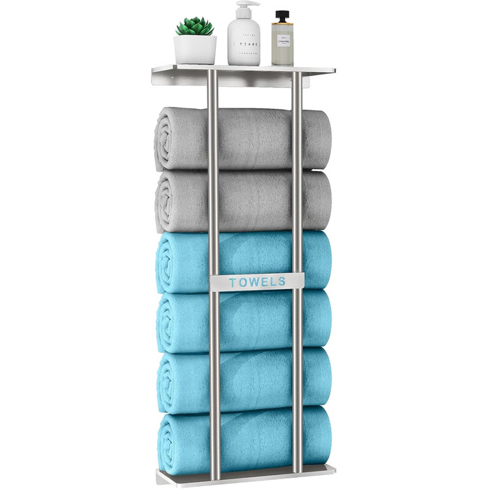 Тримач для рушників на стіну, велика полиця для рушників у ванну кімнату, металева підставка для гостей, сріблястого кольору (30 дюймів)