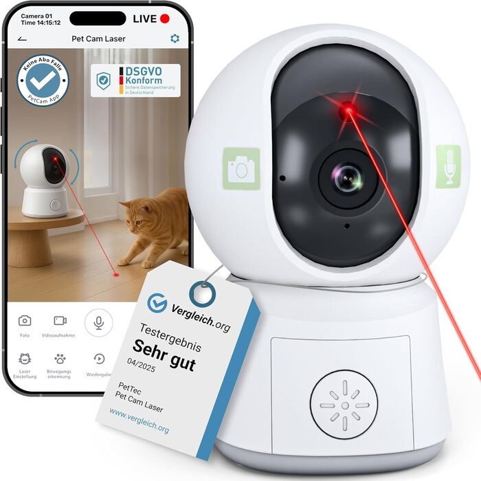 PetTec камера для тварин Buddy з автокормушкою 8L для котів та собак – автоматичний диспенсер з Wi-Fi та керуванням через додаток, 2-сторонній аудіо, розпізнавання гавкіту та нічне бачення (лазерна камера)