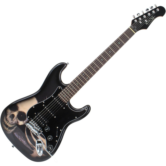 Електрогітара Rocktile Pro ST60-SKULL з дизайном черепа (Humbucker, 2 Single Coils, 22 лади, гриф з рожевого дерева, корпус з липи, гриф з клена)