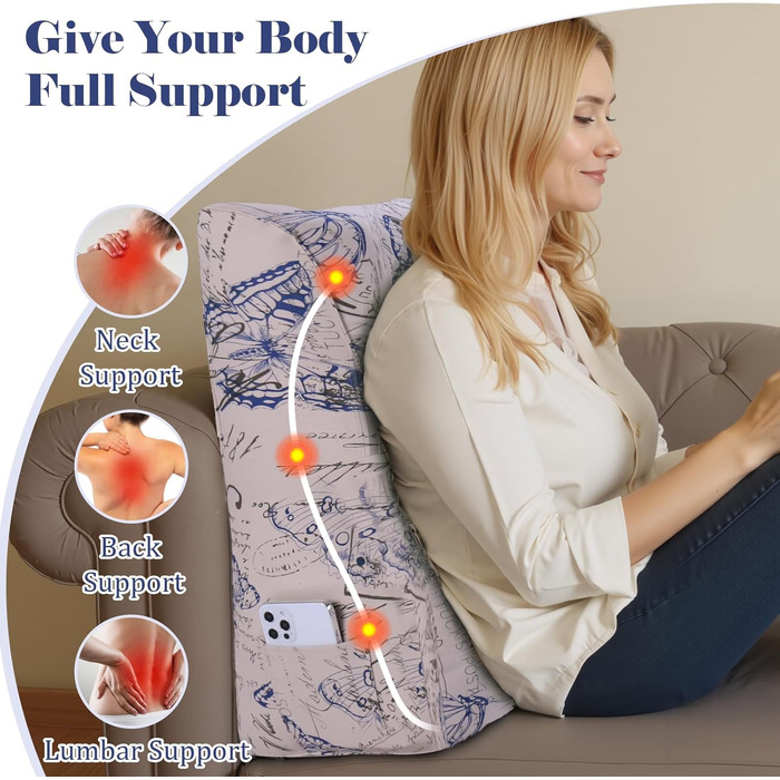 Вигнуте подушко-сидіння для ліжка, спинка для голови, клиновий ортопедичний підгузок, підставка для спини для сидіння в ліжку або на дивані, знімний чохол, блакитний з метеликами, 60 см