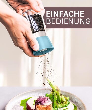 Мельниця для солі та перцю Hannah's Homebrand з керамічним механізмом - міцна для крупної солі (аквамарин, 2 шт.)