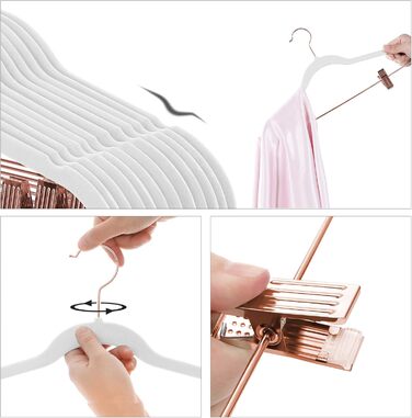SONGMICS Clothes Hangers, 24 Pack, 42 cm, Garment Hangers with Adjustable Clamps and Gold Hooks, Non-Slip, Space-Saving, for Skirts, Light Pink CRF14PK24, Standard, (White)