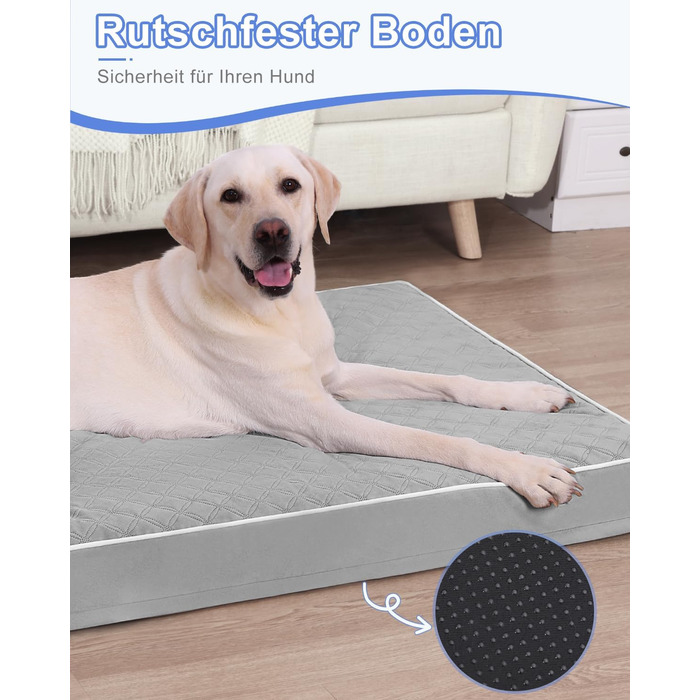 Ортопедичне ліжко для собак KSIIA, великі породи, 104x68x8 см, сіре, знімний наматрац, легко миється