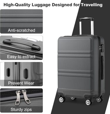 Валіза KONO 24 дюйми з TSA-замком, 4 колеса, ABS, 65×44×25.5 см, кремово-білий (сірий), 3-частинний набір