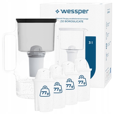 Скляний фільтр-кувшин Wessper D2 BOROSILICATE 3л, чорний + 5 фільтрів