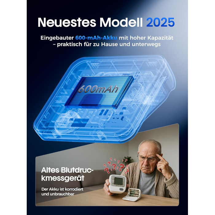 Тонометр на плече Oberarm з голосовим оповіщенням, LED-дисплеєм, для обхвату плеча 22-42 см, пам'ять на 3 користувача, зарядка Type-C, чорний