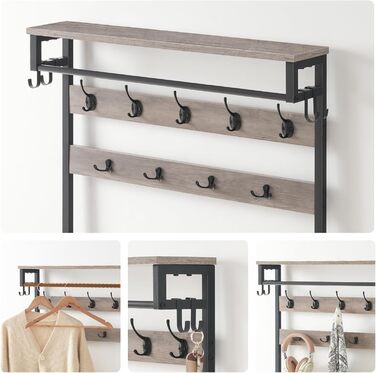 HOOBRO Coat Rack with Shoe Storage, Shoe Shelf with Coat Rack, Clothes Rack with 5-Tier Shoe Storage, Coat Rack with Shoe Cabinet, Adjustable Metal Grid Shelf, Greige EBG75MT01