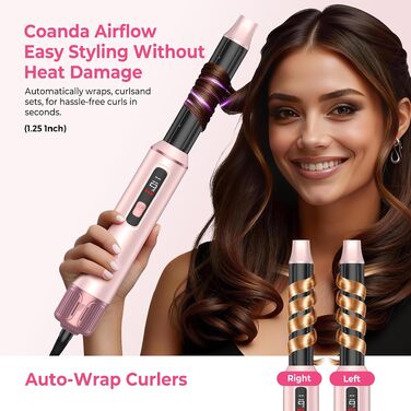 Мультистайлер для волосся 6 в 1 MogaWave Pro Air Styler 1000W: фен, автоматичний стайлер для завивки, вирівнювач та об'ємна щітка (Рожевий)