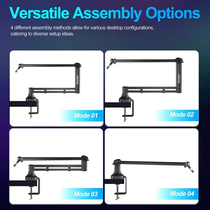 Низькопрофільний мікрофонний важіль, міцний тримач для мікрофону з кріпленням до столу 7 см, адаптери 3/8' та 5/8', для Blue Yeti, подкастів, геймінгу, вантажопідйомність до 2 кг, чорний