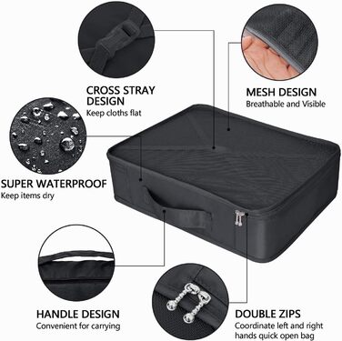 Органайзер для валізи: 8 комплектів/7 кольорів. Водонепроникмі сумки для взуття та компресійні мішки для подорожей (чорний)