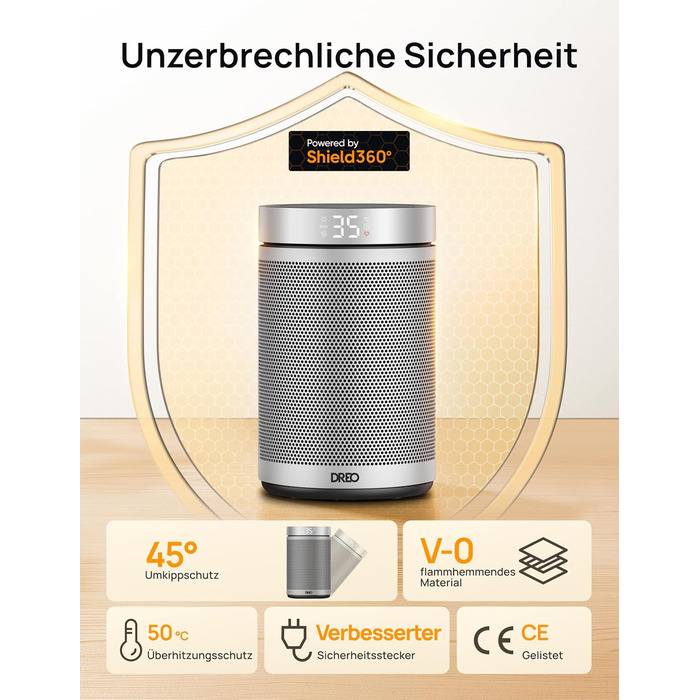Dreo Energy-Saving Heater, 34 dB Quiet 1500W Electric PTC Ceramic, Thermostat, Overheat & Tip-Over Protection, 12 Hour Timer, Electric Heater for Rooms, Bedrooms, Atom 316, Silver Silver Standard