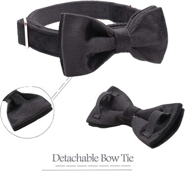 Ошатний оксамитовий нашийник для собак Aring Pet з бантиком, чорний, зручний, регульований, з металевою застібкою, для маленьких, середніх та великих собак