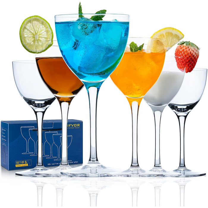 Набір келихів для Мартіні Martini-Gläser 6 шт., 170 мл, кришталь без свинцю, для Мартіні, Манхеттена, Негроні, аперитивів – ефектні келихи для бару в подарунковій упаковці