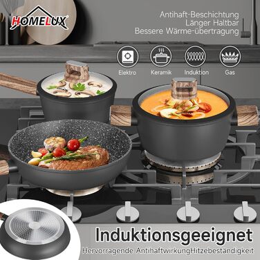 Набір каструль HOMELUX 10 частин з нержавіючої сталі, індукційне дно, з кришками, чорний