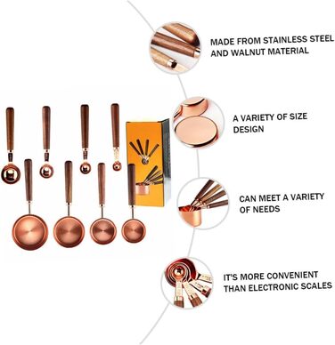 1 Backing Tools, Wiggle Spoon, Measuring Spoon, Mini Salt, Kitchen Accessories, Fruit Measuring Cup, Stainless Steel, Milk Powder Spoon, Graduated Cups, Stainless Steel, Metal, Walnut