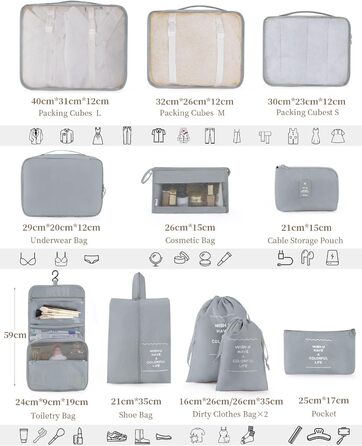 Органайзери для валізи, дорожні аксесуари, водонепроникні мішки для пакування, 10 шт. (Бежевий, сірий)