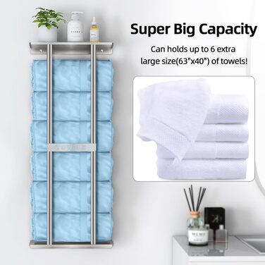 Тримач для рушників на стіну, велика полиця для рушників у ванну кімнату, металева підставка для гостей, сріблястого кольору (30 дюймів)