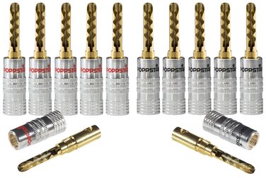 Комплект поглибних бананових роз'ємів POPPSTAR (24 шт.), до 6мм², 24K золоте покриття, червоні та чорні (12+12)