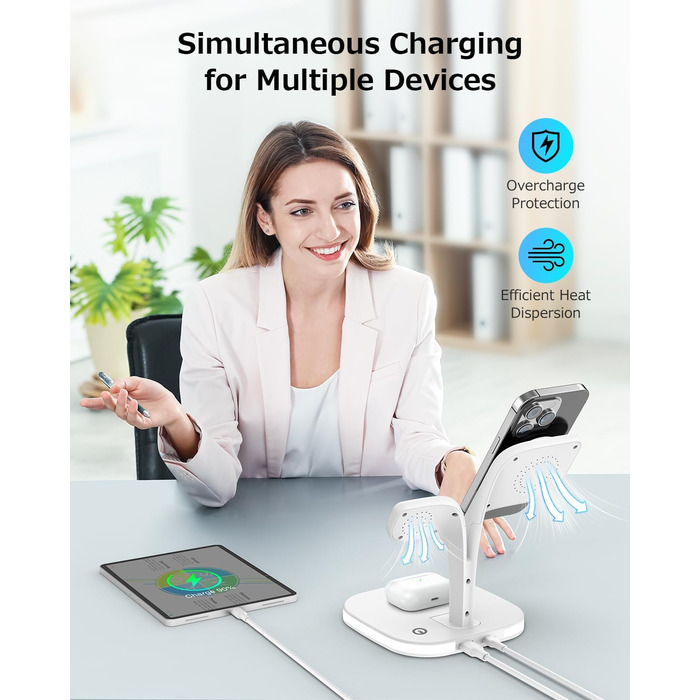 Зарядний пристрій Magsafe 5-в-1 COLSUR для iPhone 17/16/15/14/13/12 Pro Max, Apple Watch 10/9/8/7/6/5/4/SE/2/Ultra, AirPods 4/3/2/Pro - Білий