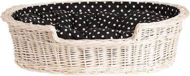 Wicker Dog Basket for Dog and Cat - Dog Bed, Cat Bed with Cushion, Pet Basket, Woven Cat Basket 60x43 H19 cm (80 x 60 x 26 cm, Beige)