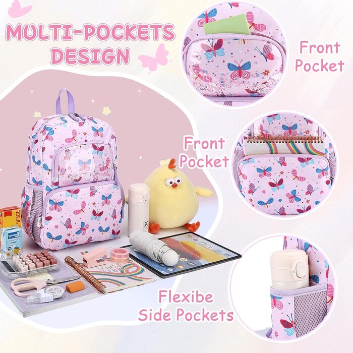 Дитячий рюкзак RAVUO для дівчаток та хлопчиків, шкільний рюкзак з нагрудним ремінцем, милий рюкзак з єдинорогом/динозавром для дітей 3-8 років, рюкзак для дошкільнят/1 класу, рюкзак з метеликом