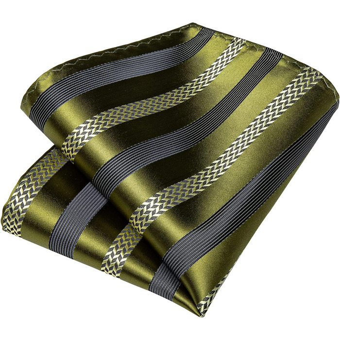 Набір краваток, нагрудних хустинок, запонок та затискачів для краватки DiBanGu для чоловіків. Оливково-чорний колір, смугастий, для весілля, бізнесу та офіційних заходів.