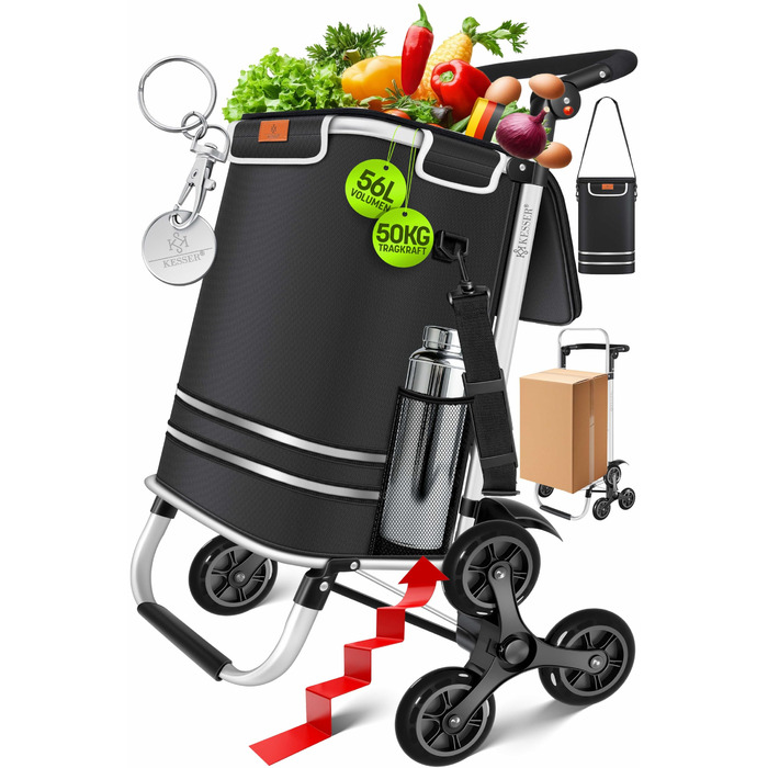 Тролей KESSER® 3-в-1 з підйомником для сходи, холодильним відсіком, 56л, до 50кг, чорний