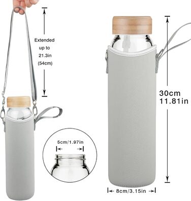 1 Liter Drinking Bottle Glass with Straw & Time Marker, 1L Motivational Glass Water Bottle with Protective Sleeve, Borosilicate Glass Bottle for Carbonated Drinks, Leak-Proof (Gradient Black)