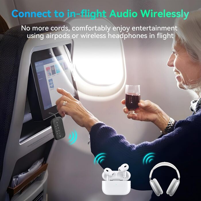 Bluetooth адаптер-трансмітер SONRU 5.3 Airfly 2-в-1, передавач та приймач аудіо (3.5 мм Aux) для навушників, ТБ, літака та авто